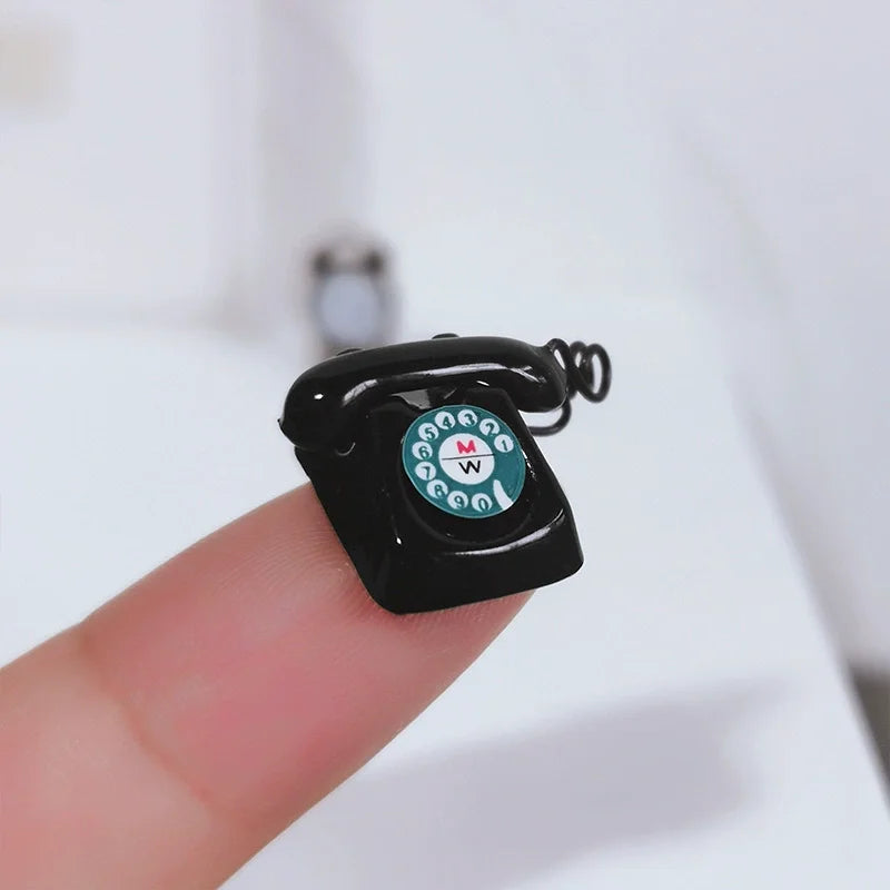 1:12 Home Decor Figurines Alloy Vintage Rotary Telephone Mini Retro Phone Model Miniature Phone Dollhouse Baby House Accessories Perfecsy