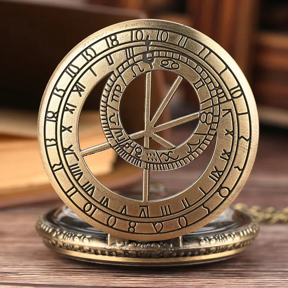 Zodiac Compass hollow out Pattern Bronze Retro Quartz Pocket Watches Men Women Necklace Watch Antique Pendant Gifts Vera Lux