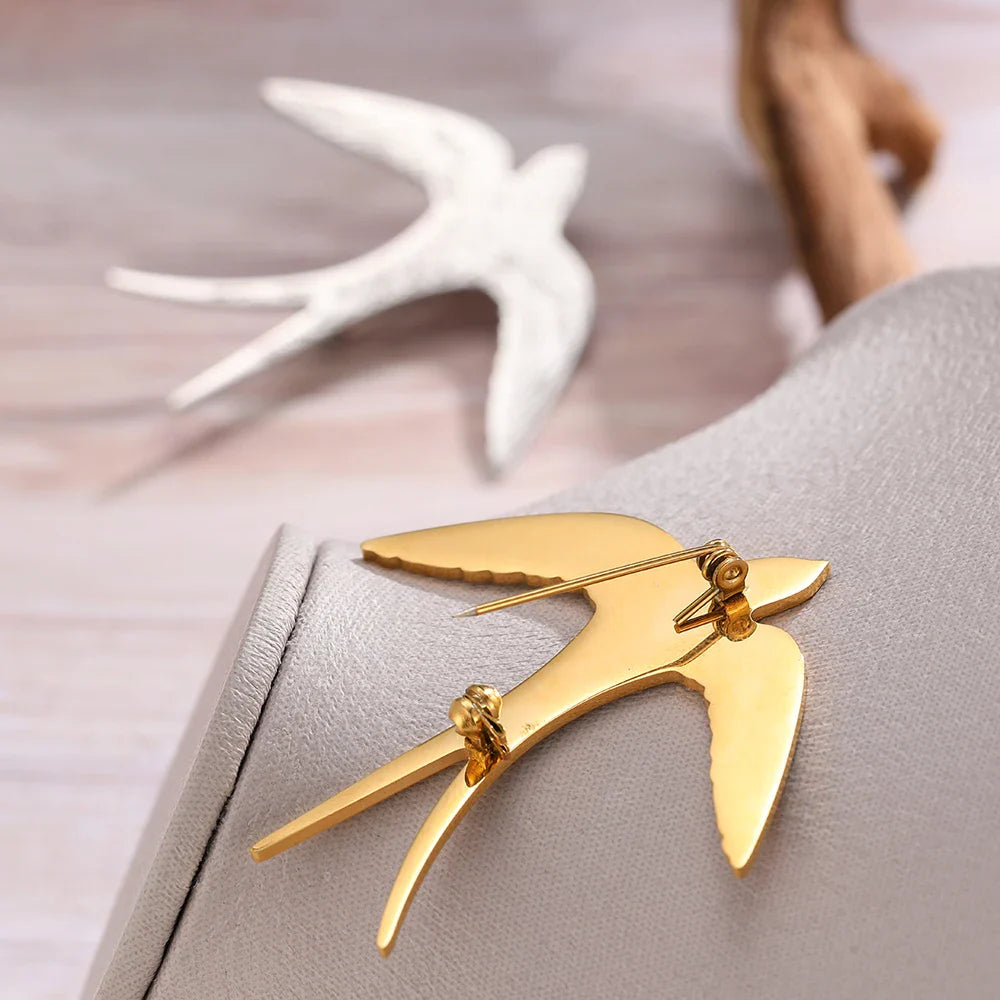 Aomogo Stainless Steel Broochs Fashion Personality Pin Designs Drawing Swallow Brooch For Women Jewelry Banquet Creative Gifts Vera Lux