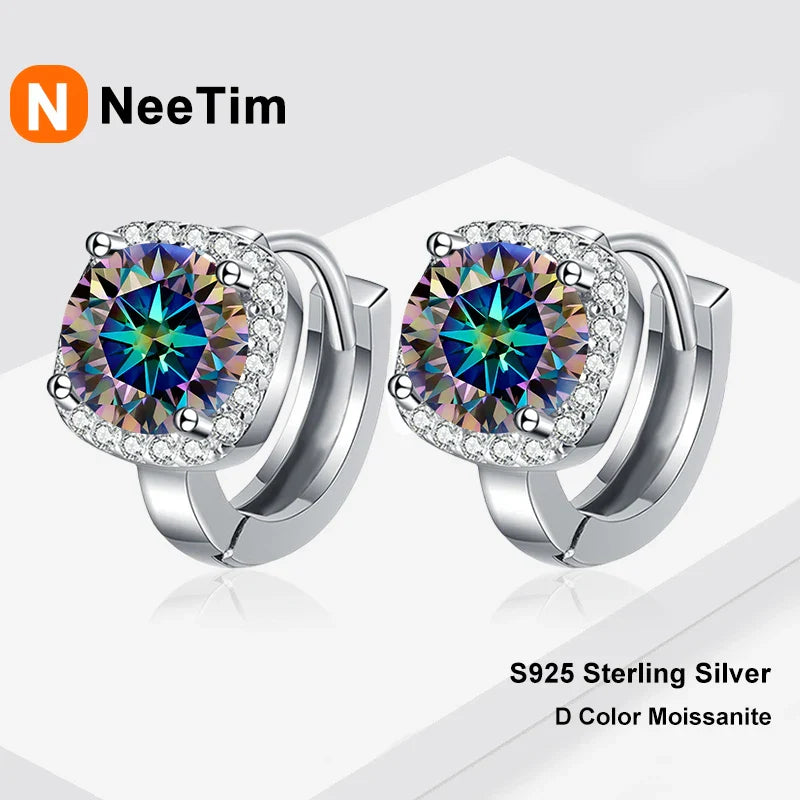 NeeTim 0.5ct 1ct Rainbow Color Moissanite Studs Earrings for Women S925 Silver Black Blue Pink Lab Diamond Wedding Stud Earring Vera Lux