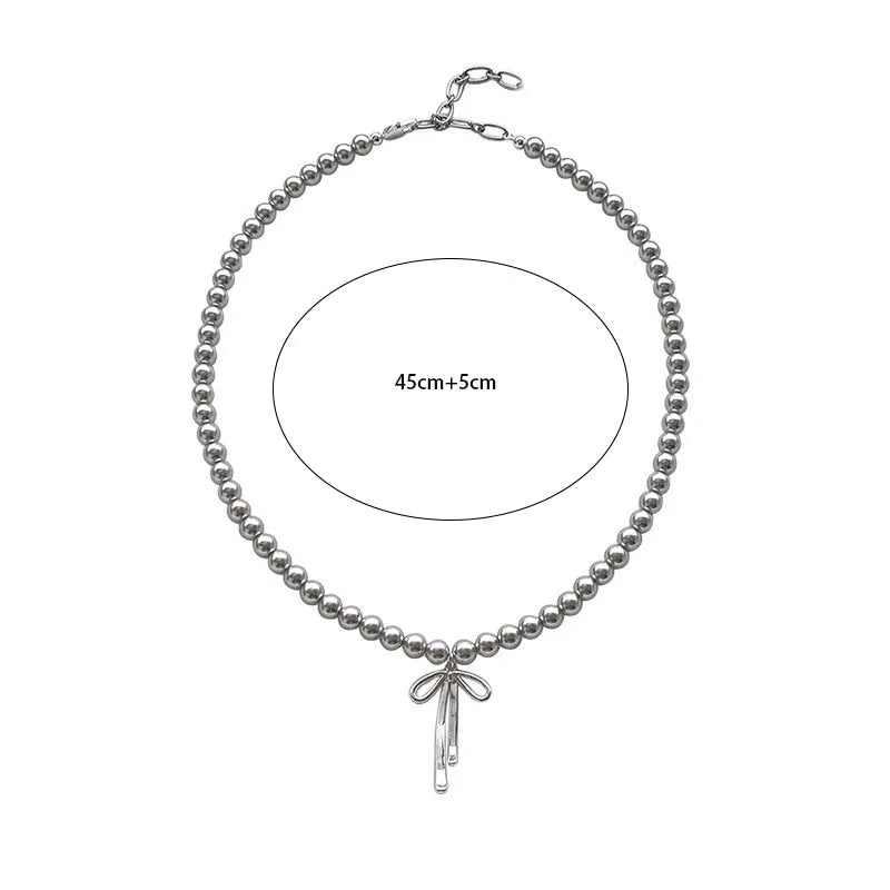 Fashionable Choker with Pendant Graceful Bowknot Pendant Choker Necklace with Gray Pearls Neck Jewelry Accessories Vera Lux