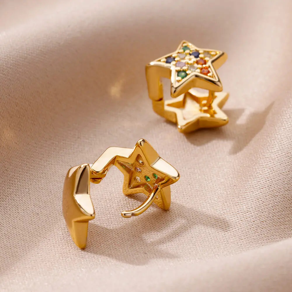 Zircon Star Pendientes Earrings for Women Girl Stainless Steel Gold Color Earring Y2k Wedding Aesthetic Jewelry aretes mujer Vera Lux
