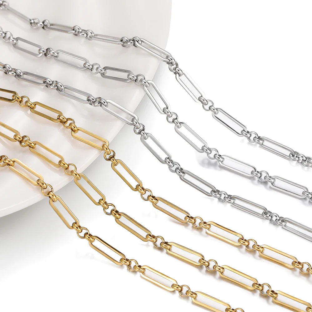 1Meter/Pack 304 Stainless Steel Knot Gold Steel Color Handmade Chains for DIY Necklace Bracelets Jewelry Making Accessories Vera Lux