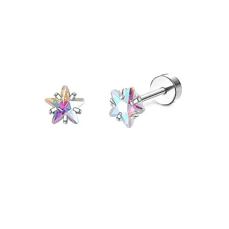2PCS/Set Stainless Steel Heart Moon Earbone Stud Screw Ball Stud Earrings for Women Fashion Ear Tragus Cartilage Body Piercing Vera Lux