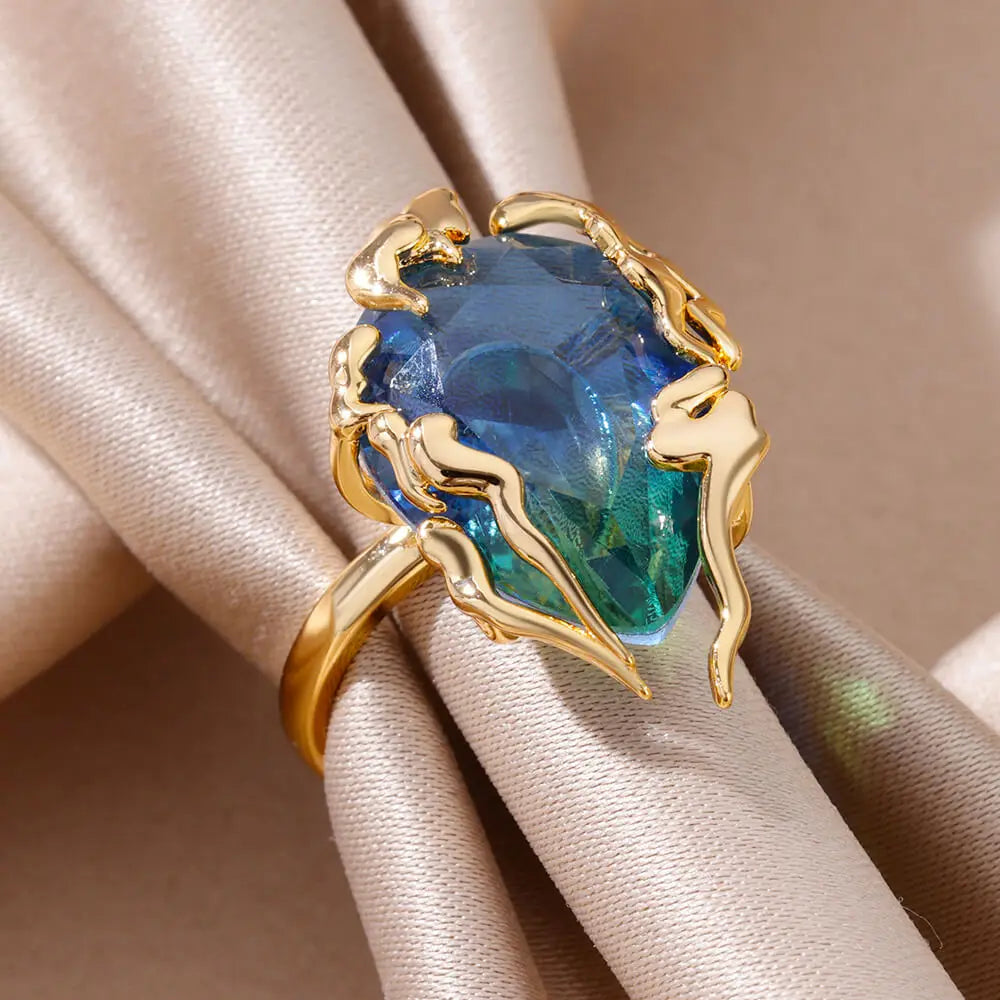Zircon Flame Drop Rings For Women Stainless Steel Water Drop Adjustable Ring Femme New Wedding Party Fashion Jewelry Gift Femme Vera Lux