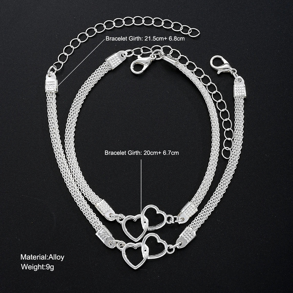 2 Pcs Set Love Heart Couple Bracelets for Women Men Silver Color Double Layer Matching Chain Bracelet Lover Jewelry Gift Vera Lux