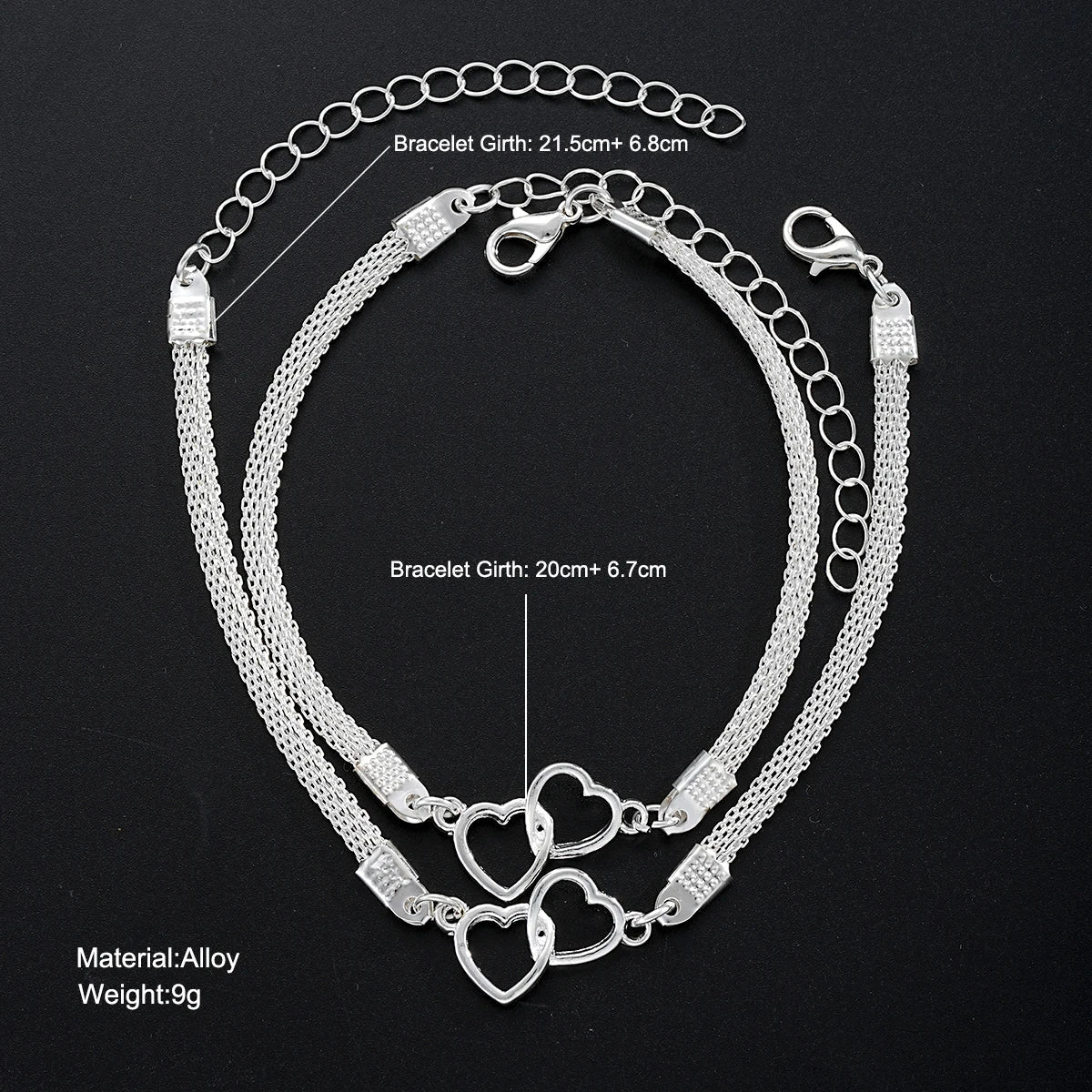 2 Pcs Set Love Heart Couple Bracelets for Women Men Silver Color Double Layer Matching Chain Bracelet Lover Jewelry Gift Vera Lux