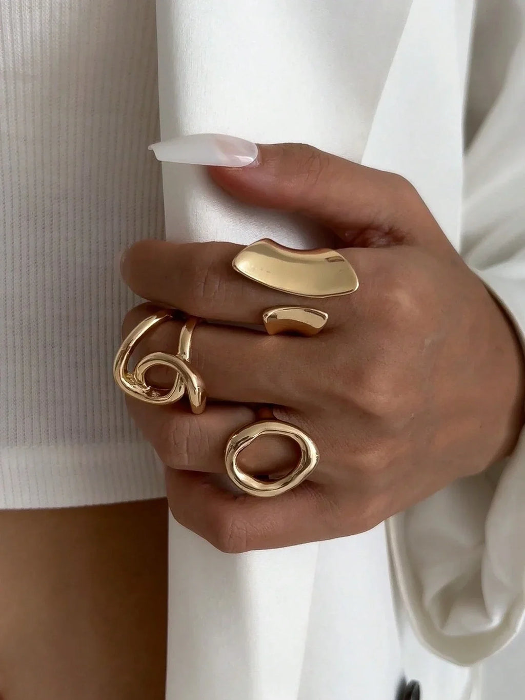 3pcs Retro Punk Exaggerated Asymmetrical Ring Set for Women Fashion Minimalist Geometric Hollow Round Unique Design Ring Jewelry Vera Lux