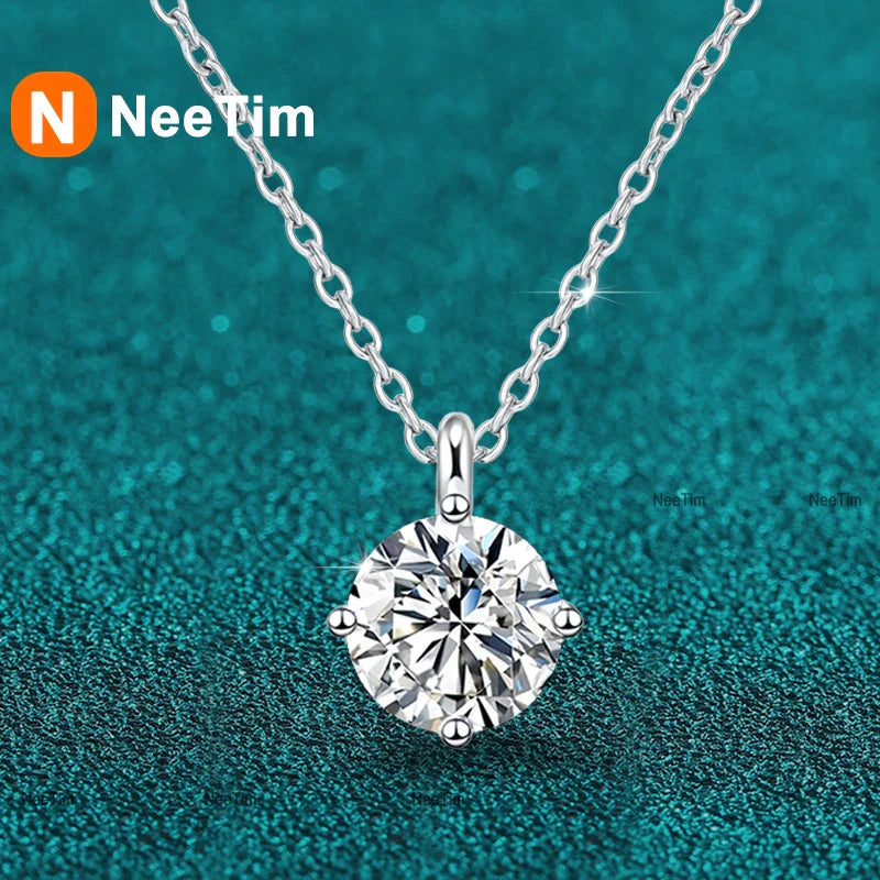NeeTim 1ct 2ct 3ct D VVS1 Moissanite Necklace for Women Sterling Silver 925 with White Gold Plated Lab Diamond Sparkling Pendant Vera Lux