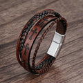 Fashion Cross Leather Rope Bracelet for Men Vintage Woven Leather Bracelet Punk Metal Magnet Buckle Personality Bracelet Jewelry Vera Lux