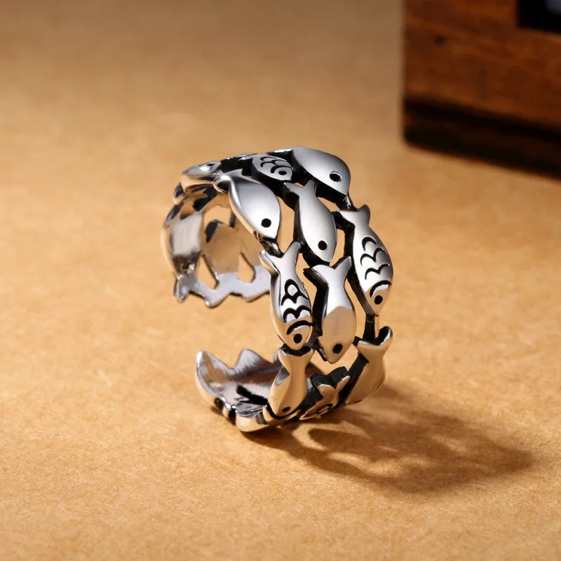 925 Sterling Silver Three Layers Fish Adjustable Rings For Women Engagement Wedding Vintage Jewelry Accessories Jewellery Vera Lux