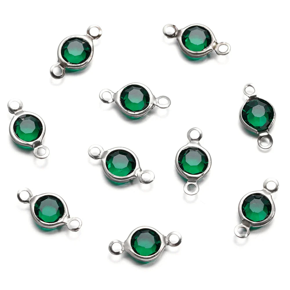 10pcs/lot Stainless Steel Crystal Round Double Ring Pendants for DIY Bracelet Necklace Beads Jewelry Making Accessories Vera Lux