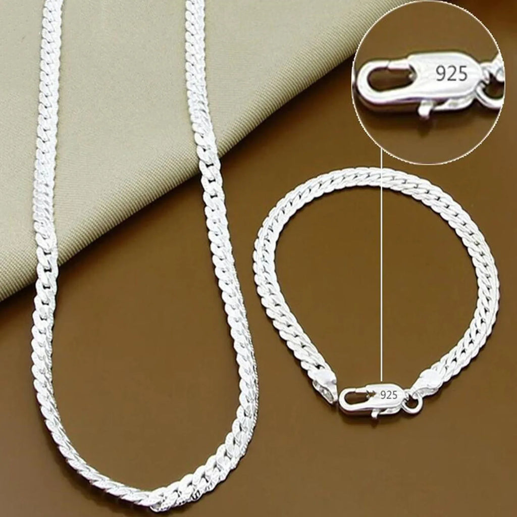 925 Sterling Silver 8/16/18/20/22/24 Inch 6mm Side Chain Necklace Bracelet For Woman Men Fashion Charm Wedding Jewelry Vera Lux