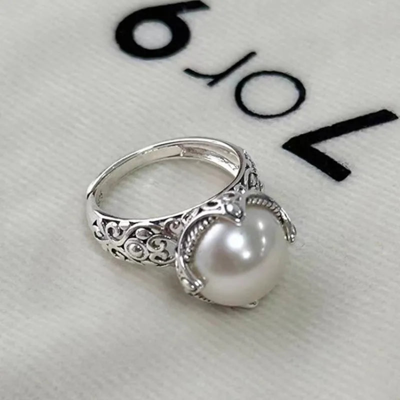 925 Sterling Silver Hollowed Pearl Adjustable Rings For Women Wedding Luxury Accessories  Dropshipping Vera Lux