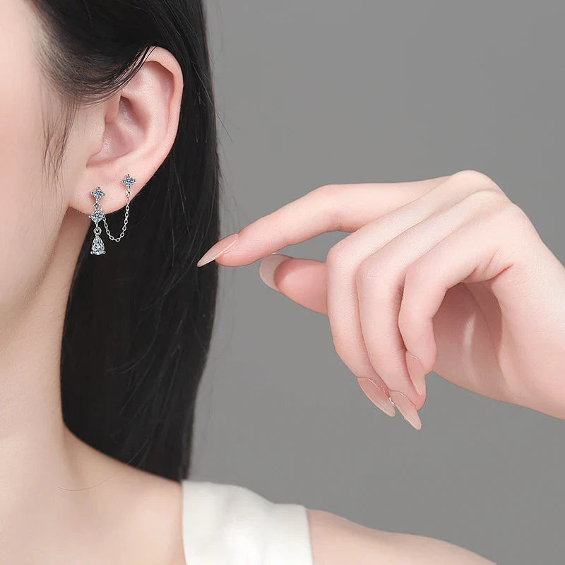 NeeTim Full Moissanite Stud Chain Earrings for Women Sparkling Lab Diamond Earring 925 Sterling Silver Women's Earrings Jewelry Vera Lux