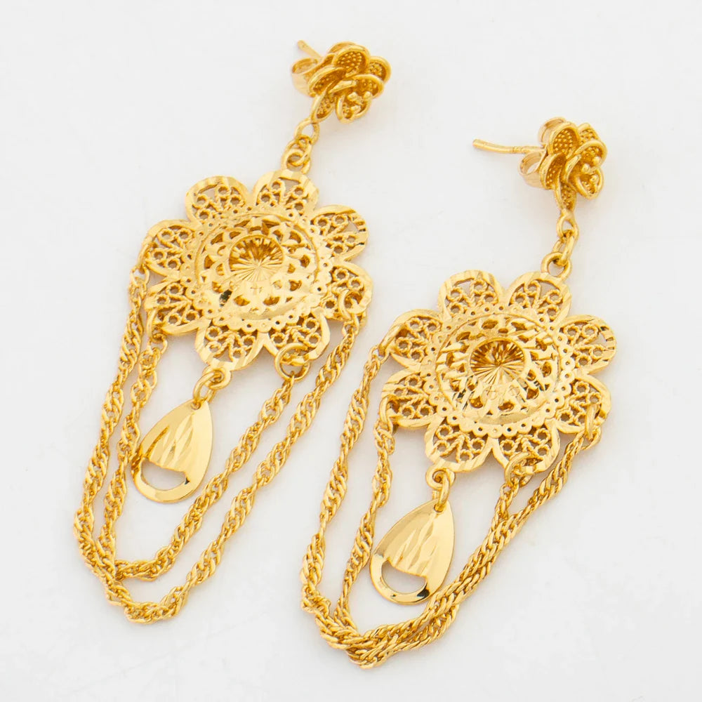 African 18k Gold Color Jewelry Set for Women Flower Design Necklace and Earrings 2Pcs Set for Weddings Party Jewelry Dubai Gift Vera Lux