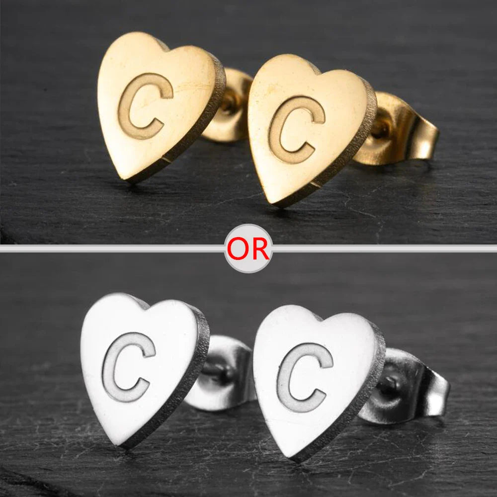 100% Stainless Steel A-Z Initial Earrings for Women Girls Personalize Letter Name Heart Stud Earring Family Jewelry Best Gifts Vera Lux