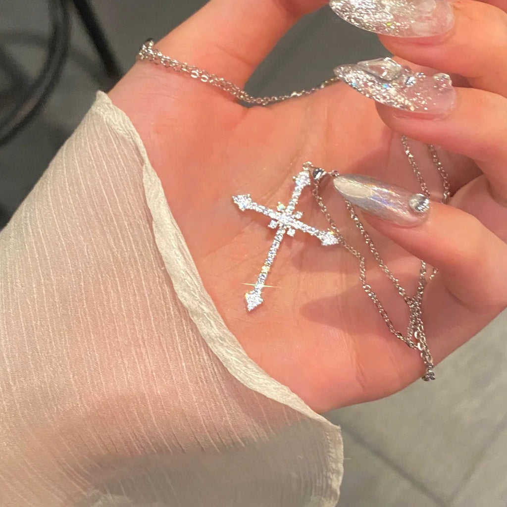 925 Sterling Silver Neck Chain Cross Zircon Necklaces Women Jewelry Exquisite Elegant Aesthetic Charms Accessories Argent 925 Vera Lux