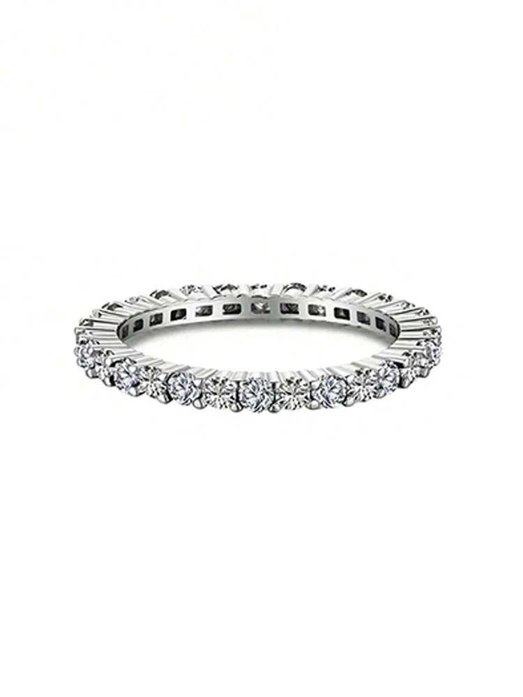 925 Sterling Silver Fashion Shiny 1.4mm Full Zircon Stackable Plain Ring For Women Daily Party Personalized Fine Jewelry Vera Lux