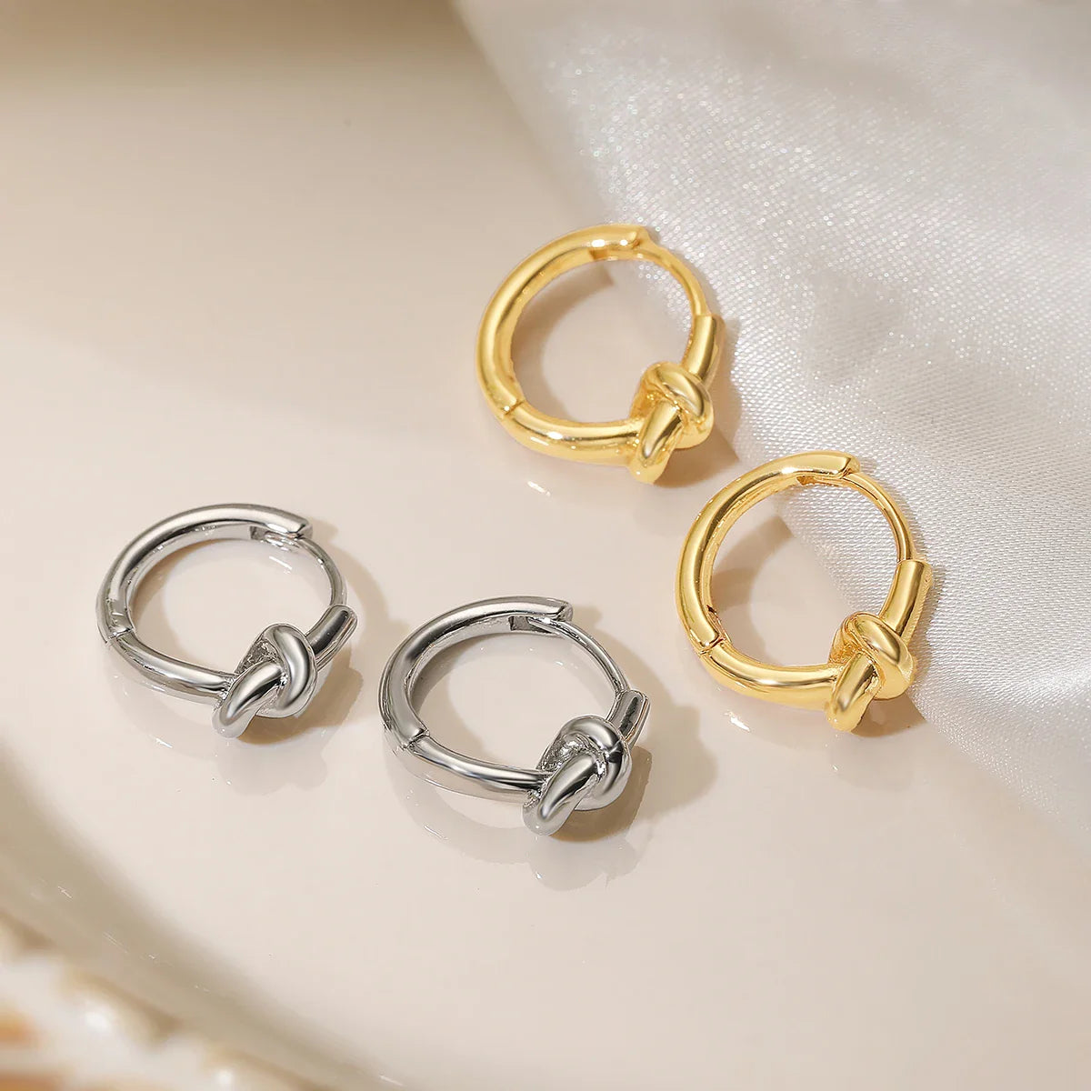 NEWBUY Simple Design Silver/Gold Color Knot Shape Cute Hoop Earrings For Women Minimalist Metal Style Jewelry Female Vera Lux