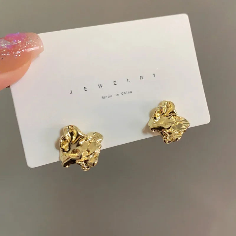 Charm Irregularity Fold and Wrinkle Metal Block Stud Earrings for Women Personality Fashion Korea Earring Jewelry Accessories Vera Lux