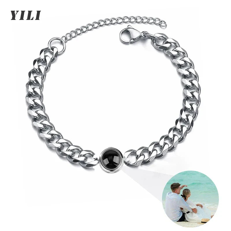Custom Bracelet with Picture Inside Titanium Steel Cuban Link Chain Bracelet with Personalized Photo Projection for Men Women Vera Lux