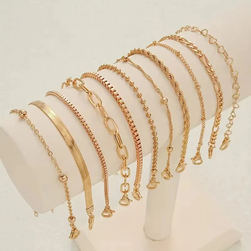 11pcs Chic Snake Chain Bracelet Set for Women Boho Simple Elegant Heart Geometric Chain Vacation Date Casual Jewelry Gifts Vera Lux