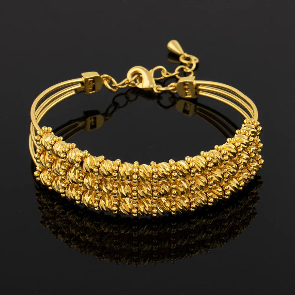 Dubai Women Gold Color Bangles 18k Gold Color Twist Bracelet Ring Wedding Birthday Gift Gold Color Fine Jewelry Gifts Not Fade Vera Lux