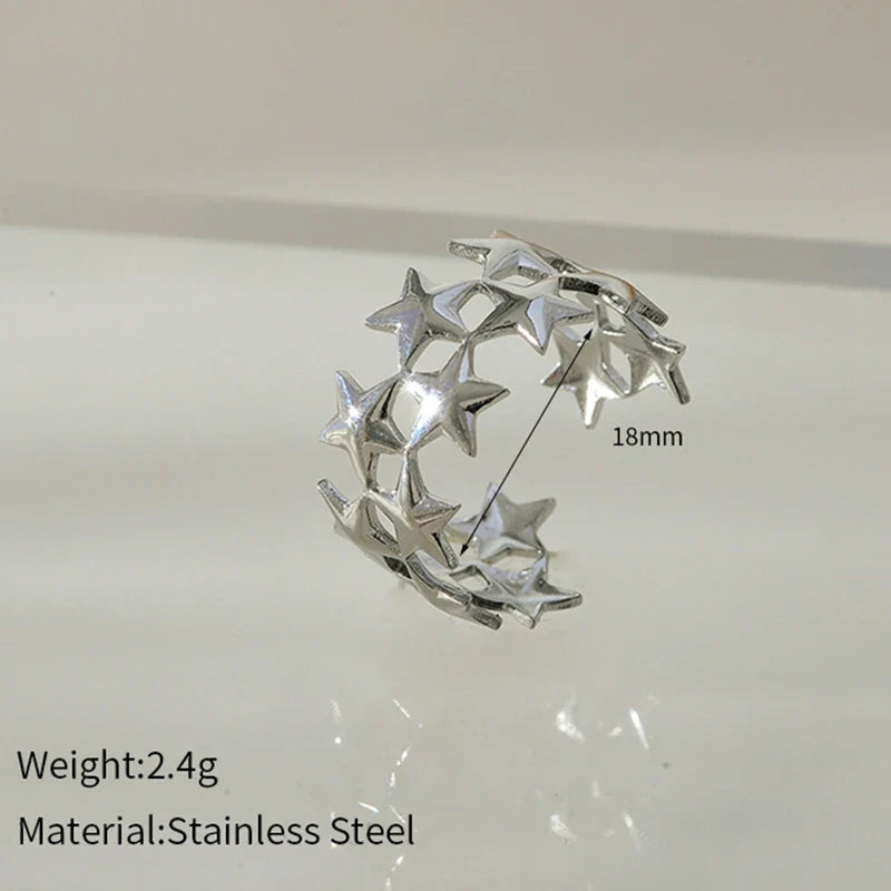2026 New Stainless Steel Double Layer Star Waterproof Rings for Women Gold Color Opened Star Rings Cute Wedding Jewelry Gifts Vera Lux