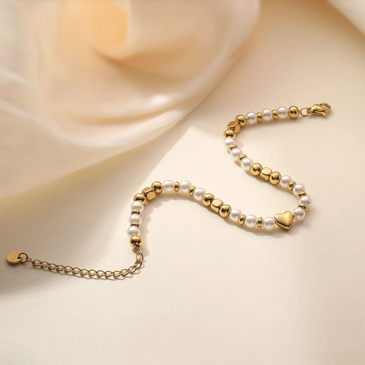 NEWBUY 2025 Trendy Gold Color Non-Fading Stainless Steel Beads Pearl Heart Bracelet For Women Daily Jewelry Accessories Vera Lux