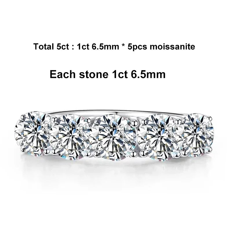 NeeTim 5mm 6.5mm Full Moissanite Ring for Women S925 Sterling Silver Eternity Sparkling Diamond Band Wedding Rings Jewelry Vera Lux