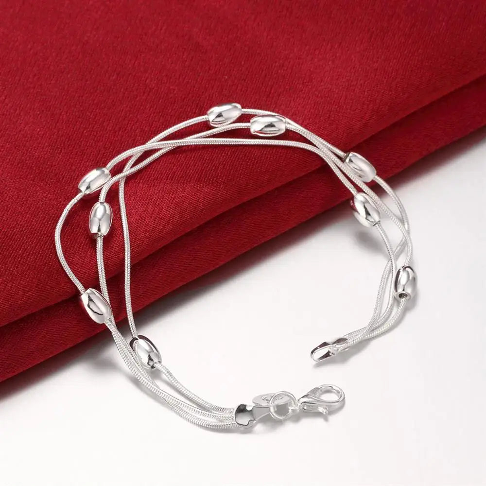 925 Sterling Silver Fringed oval beads Chain Bracelets necklace Jewelry set for women Fashion Party wedding accessories Gifts Vera Lux