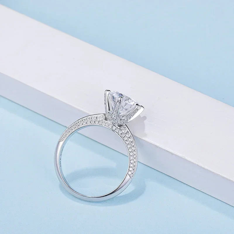 NeeTim 5 Carat Moissanite Wedding Rings For Women 925 Sterling Silver Eternity with White Gold Plated Band Engagement Jewelry Vera Lux