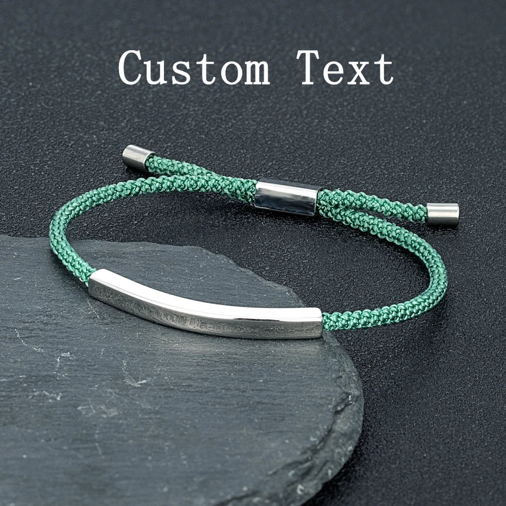 Men Women Punk SOS Custom logo Name Engrave Text Adjustable Thin Rope Bracelet customize Stainless Steel ID Bracelet Vera Lux
