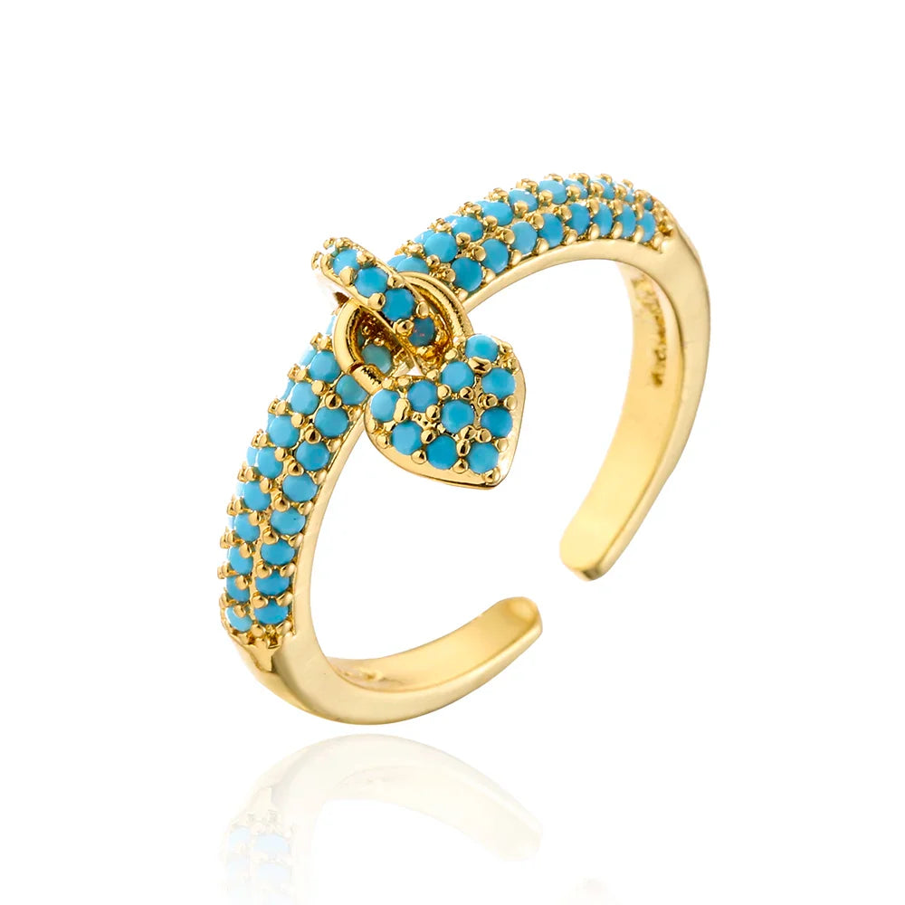 NEWBUY Fashion Colourful Cubic Zirconia Pave Setting Wedding Jewelry 2024 Trendy Gold Color Heart Charm Finger Ring For Women Vera Lux