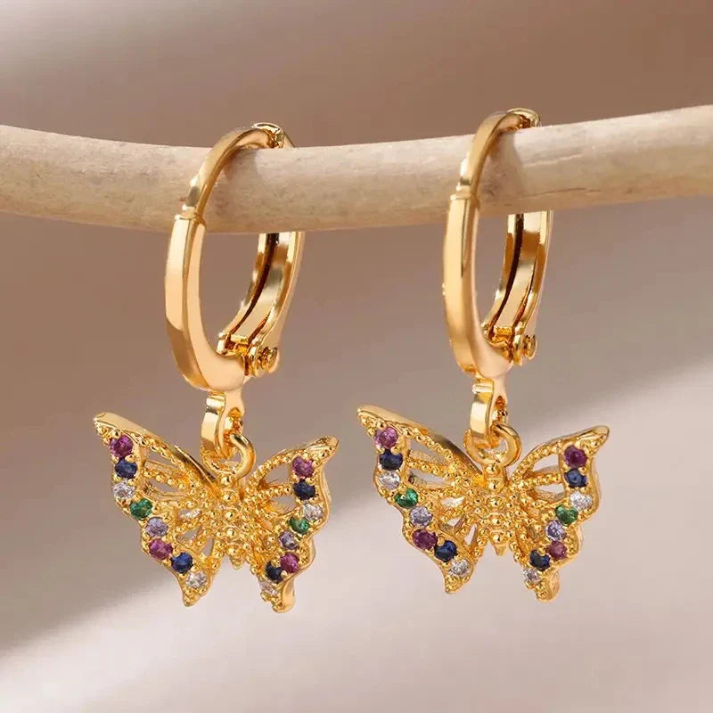 Zircon Butterfly Pendientes EarringsFor Women Stainless Steel Gold Color Butterfly Earring Trend Girl y2k Jewelry aretes mujer Vera Lux