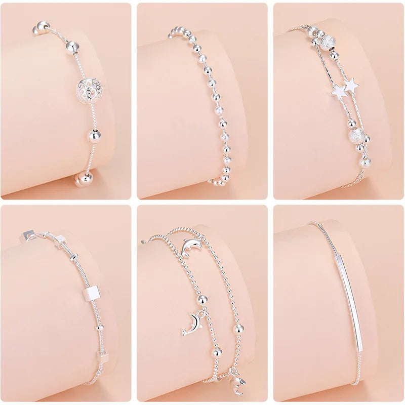 925 Sterling Silver Lucky Bead Charm Bracelets Woman Couple Chain Round Bangles Luxury Jewelry Accessories Wholesale Vera Lux