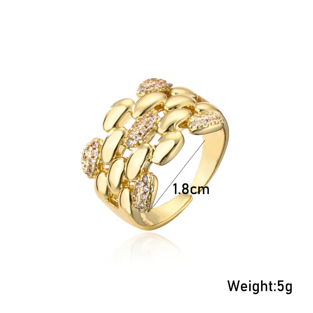 NEWBUY Trendy Gold Color Copper Geometric Jewelry Luxury AAA Cubic Zirconia Wedding Ring For Elegant Women Engagement Gift Vera Lux