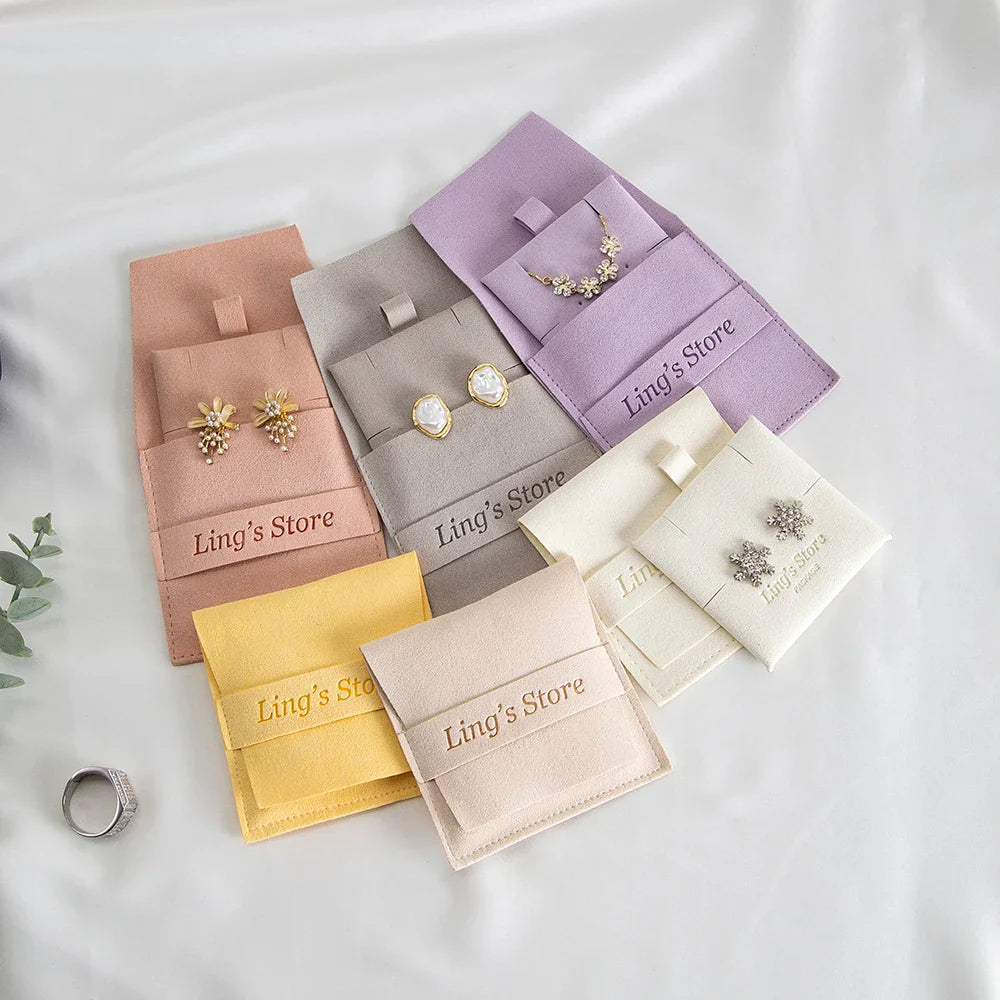 20/50/100pcs Personalized Logo Jewelry Microfiber Strip 8x8cm Bag Insert With 6x6cm Pad Card For Earrings Studs Necklace Pendant Vera Lux