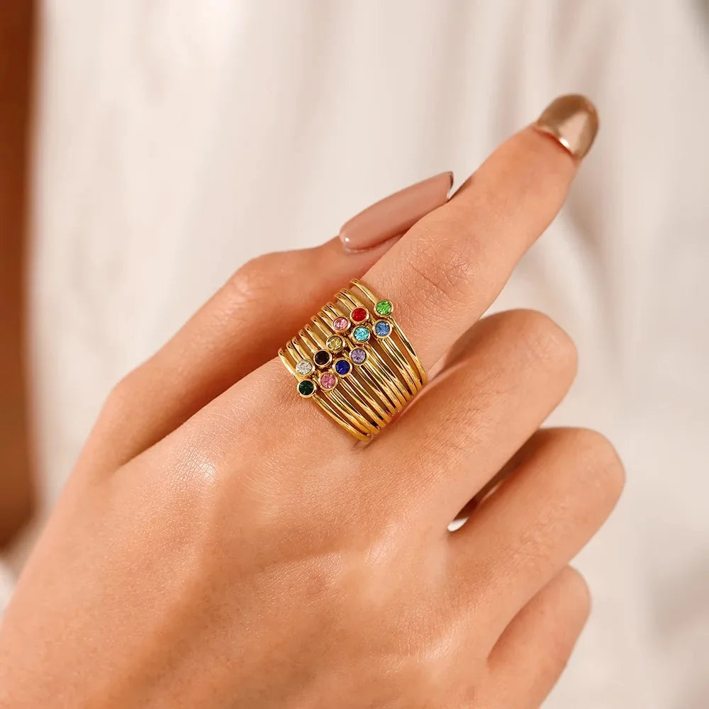 316 Stainless Steel Birthstone Ring Gold Color Simple Fashion Style For Women Festival Party Gift Jewelry Dropshipping Vera Lux