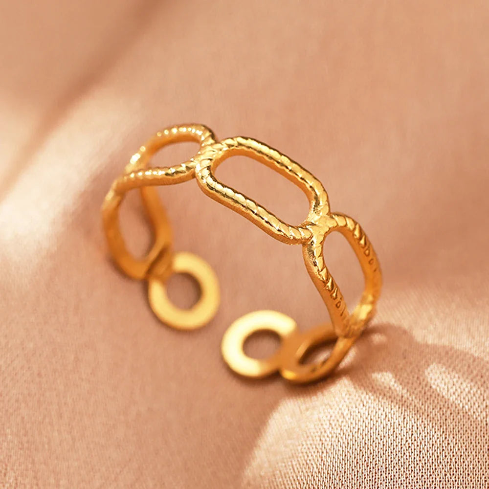 Stainless Steel Rings Vintage Exquisite Hollow Adjustable Open Statement Rings Light Luxury Fashion Rings For Women Jewelry New Vera Lux