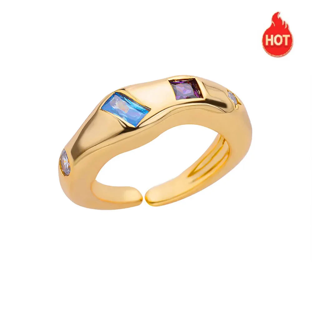 Zircon Square Finger Rings for Women Gold Color Irregular Stainless Steel Ring Engaement Wedding Aesthetic Jewelry Girls Gift Vera Lux