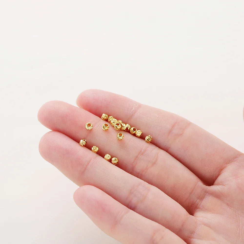 20pcs/lot 14K 18K Gold Round Loose Beads Bracelet Necklace Spacer Brass Beads For DIY Earing Making Accessories Whosale Findings Vera Lux