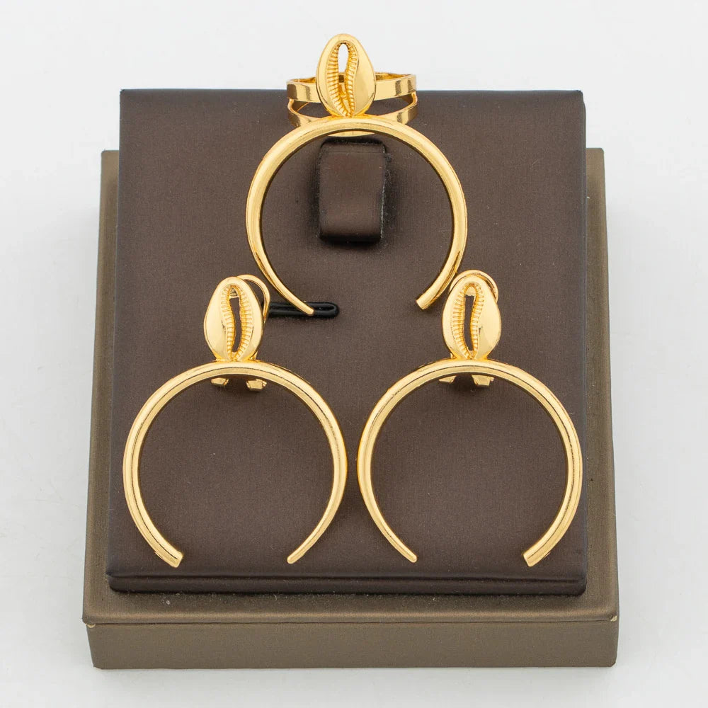 Gold Plated Earrings and Ring Jewelry Set for Ladies Exquisite Hook Earring Finger Ring Daily Wear for Party Anniversary Gifts Vera Lux