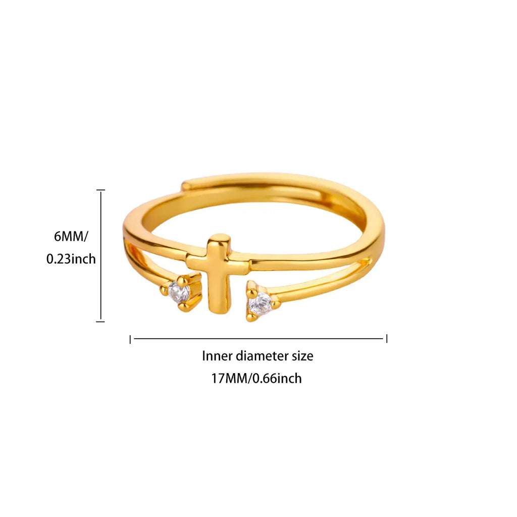 Zircon Cross Rings For Women Gold Color Stainless Steel Crystal Cross Adjustable Ring Religious Wedding Christmas Jewelry Gift Vera Lux