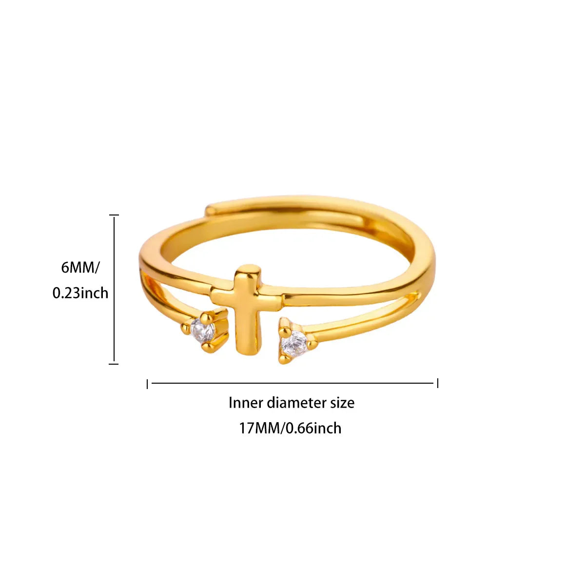 Zircon Cross Rings For Women Gold Color Stainless Steel Crystal Cross Adjustable Ring Religious Wedding Christmas Jewelry Gift Vera Lux