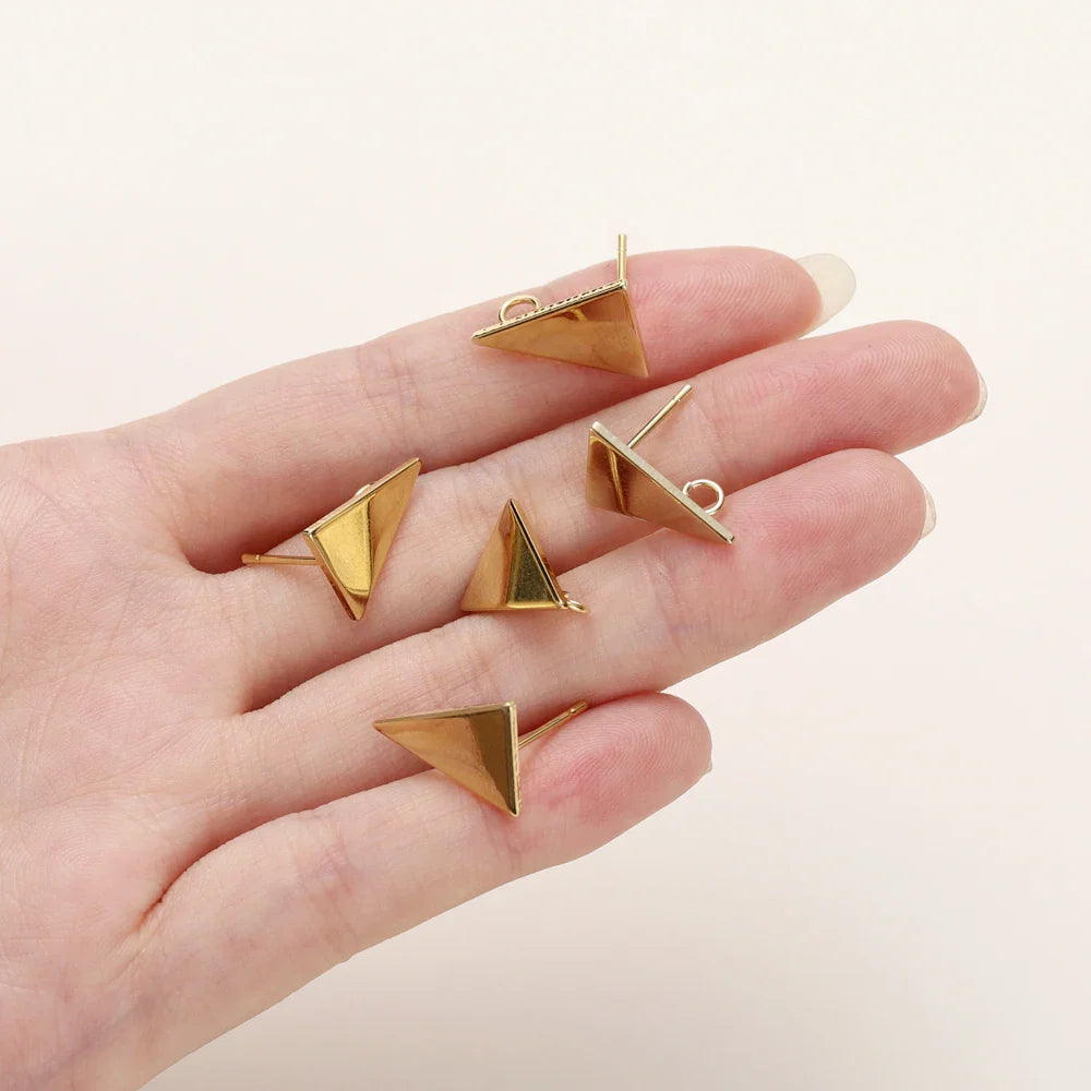 10pcs/lot 10x15MM 18K Gold Plated Brass Triangle Stud Earrings High Quality DIY For Jewelry Making Finding Earrings Accessories Vera Lux