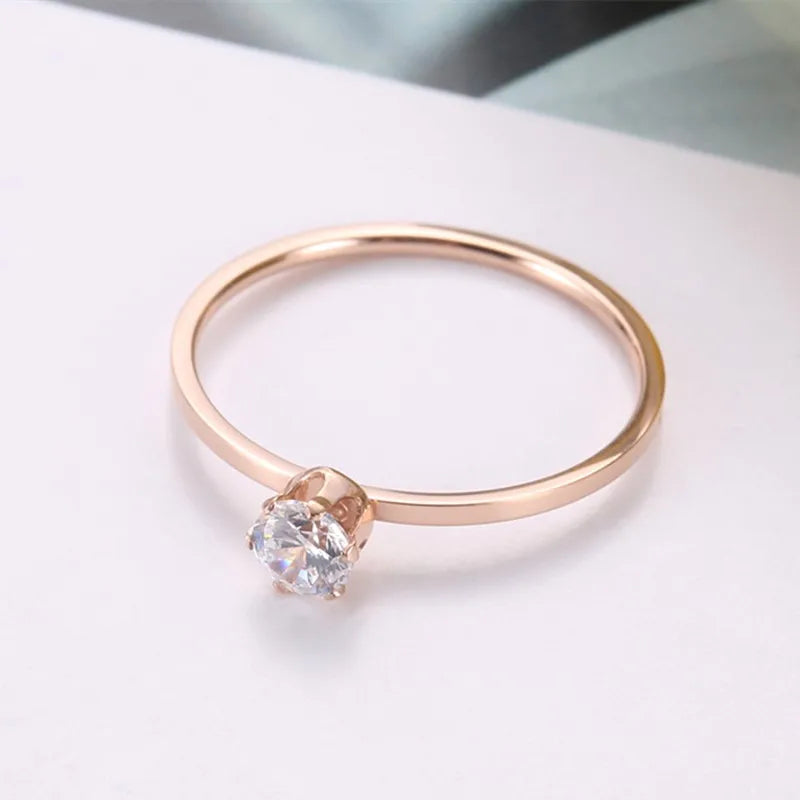 Stainless Steel Single CZ Ring Simple 1mm Thin Wedding Band for Women Girl Size 3-10 Vera Lux