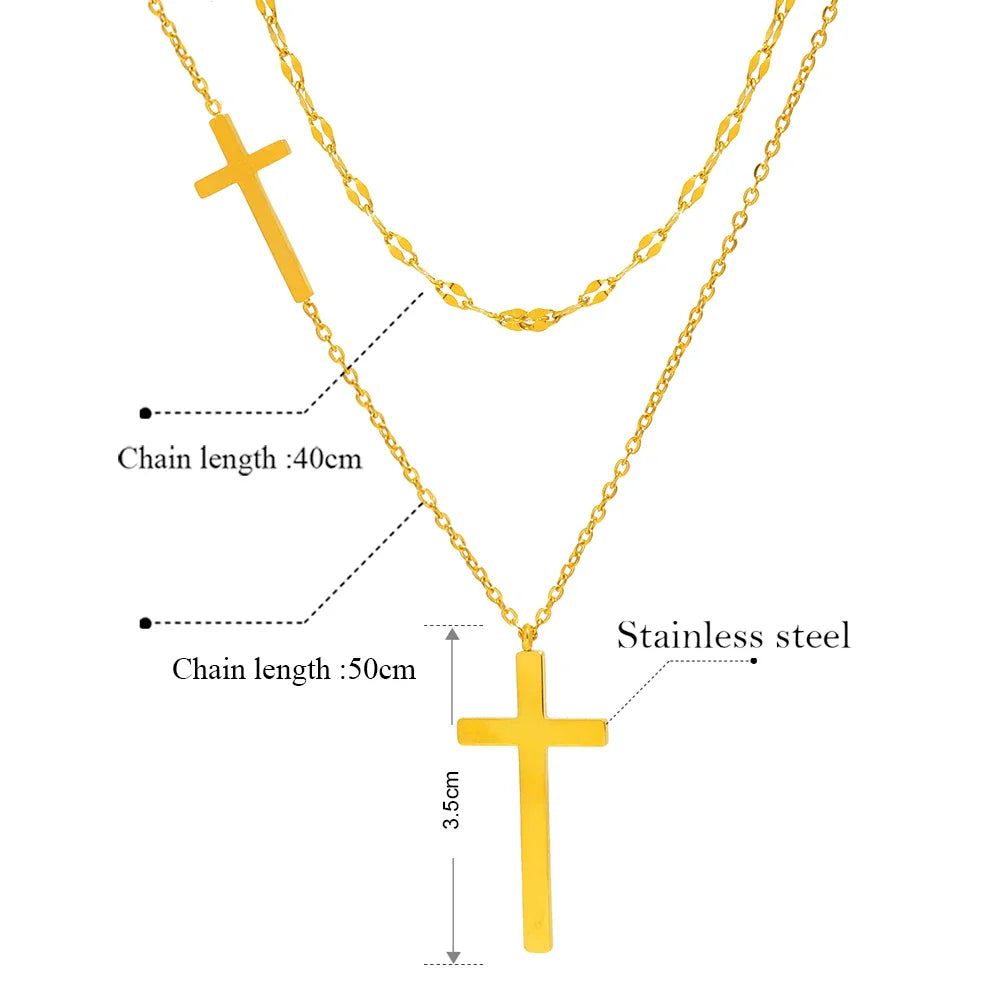 DOTIFI Stainless Steel Necklaces Cross Pendant Choker Double Stacked Wear Light Luxury Fine Necklace For Women Jewelry Vera Lux