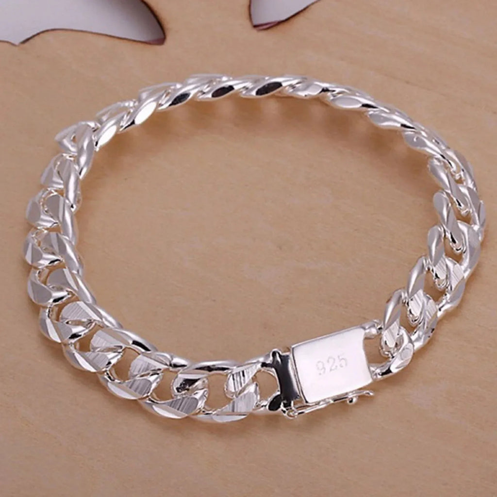 New High-end Women's Mens Fine Silver Color Bracelet Fashion Jewelry Gift Men's Square Beautiful Gem Vera Lux